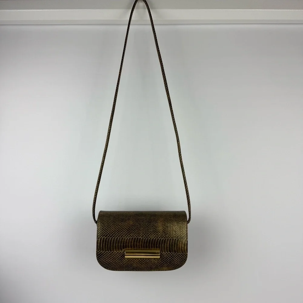 Vintage Faux Snakeskin Crossbody Purse – Gold Hardware, Magnetic Snap Closure - Picture 2 of 10